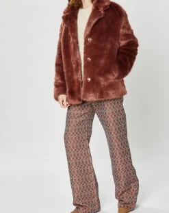 Manteau court en Fausse Fourrure Bijou choco