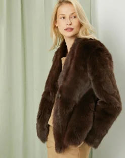 Manteau court réversible en Cuir & Fourrure Aggravi marron