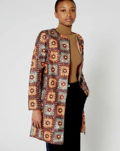 Manteau Crochet Paillette sequins chocolat