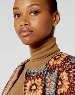 Manteau Crochet Paillette sequins chocolat