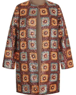 Manteau Crochet Paillette sequins chocolat