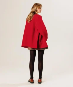 Manteau Dolorès 100% laine evasé rouge