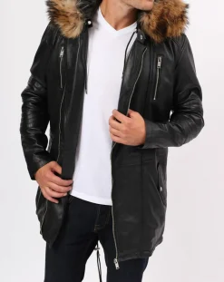 Manteau en Cuir Saint Tropez noir