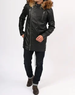 Manteau en Cuir Saint Tropez noir
