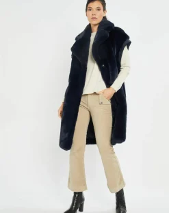 Manteau en Fausse Fourrure Luna bleu foncé