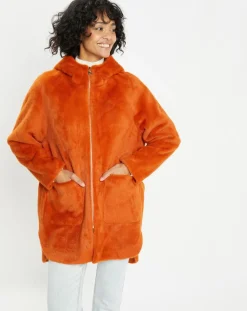 Manteau en Fausse Fourrure Avi rouille