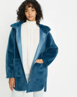 Manteau en Fausse Fourrure Avi bleu