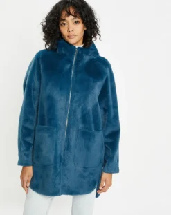 Manteau en Fausse Fourrure Avi bleu