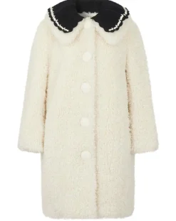 Manteau en Fausse Fourrure Nounours col amovible écru