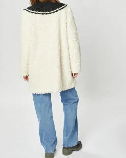 Manteau en Fausse Fourrure Nounours col amovible écru