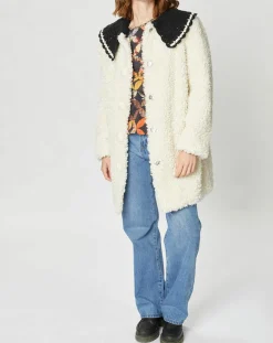 Manteau en Fausse Fourrure Nounours col amovible écru