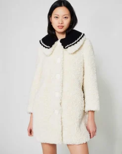 Manteau en Fausse Fourrure Nounours col amovible écru