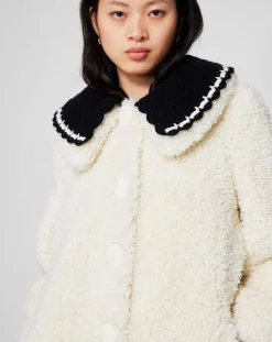 Manteau en Fausse Fourrure Nounours col amovible écru