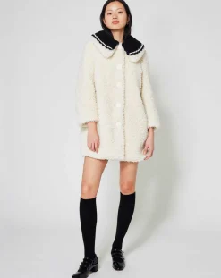 Manteau en Fausse Fourrure Nounours col amovible écru