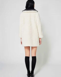 Manteau en Fausse Fourrure Nounours col amovible écru