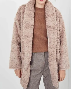 Manteau en fausse fourrure Menthe vieux rose