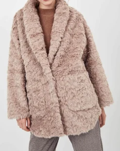 Manteau en fausse fourrure Menthe vieux rose