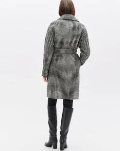 Manteau en Laine mélangée Granta pied-de-poule écru