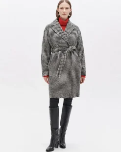 Manteau en Laine mélangée Granta pied-de-poule écru