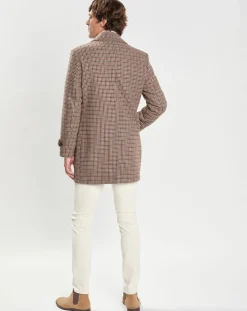 Manteau en Laine mélangée imprimé Pied de Poule beige