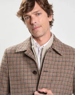 Manteau en Laine mélangée imprimé Pied de Poule beige