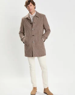Manteau en Laine mélangée imprimé Pied de Poule beige