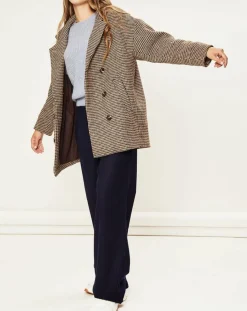 Manteau en Laine mélangée Sophies pied-de-poule marron