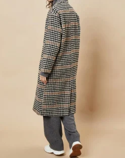 Manteau en Laine mélangée Syndelle imprimé pied-de-poule camel/noir/beige