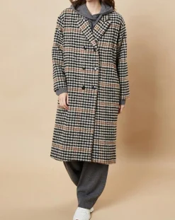 Manteau en Laine mélangée Syndelle imprimé pied-de-poule camel/noir/beige