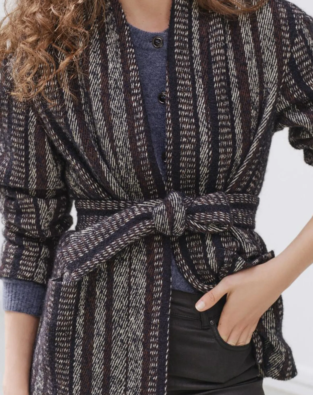 Manteau en Laine mélangée Vivia à rayures marine/blanc/marron