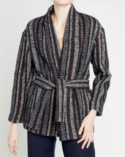 Manteau en Laine mélangée Vivia à rayures marine/blanc/marron