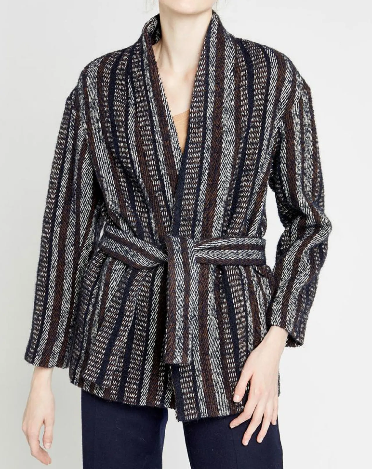 Manteau en Laine mélangée Vivia à rayures marine/blanc/marron