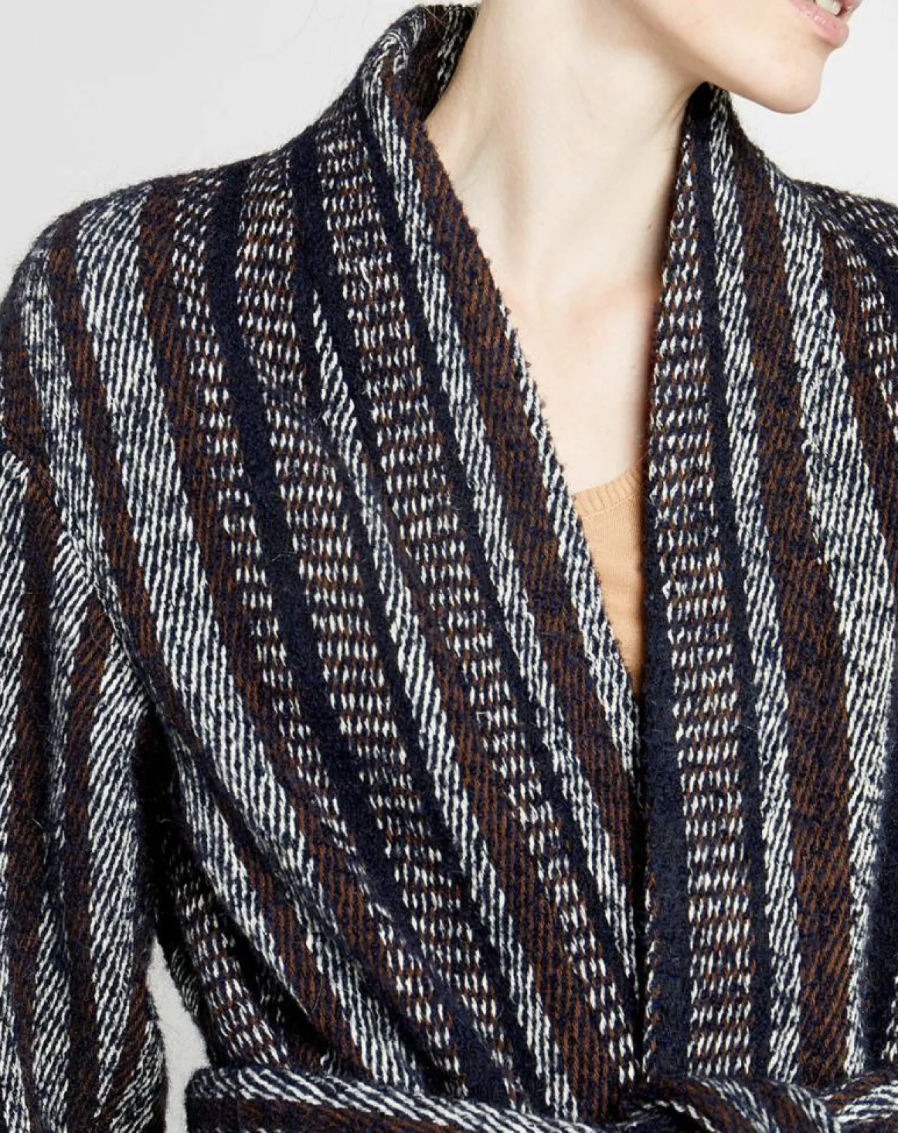 Manteau en Laine mélangée Vivia à rayures marine/blanc/marron