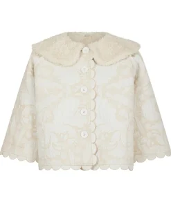 Manteau fourré Médiéval Patchwork brodé écru