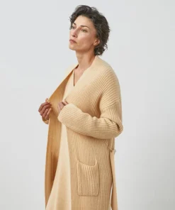 Manteau Lily-Rose long 100% Cachemire ceinture beige chiné