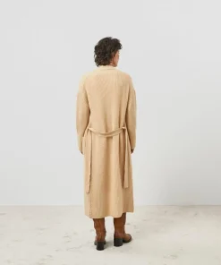 Manteau Lily-Rose long 100% Cachemire ceinture beige chiné
