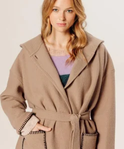 Manteau Lucrezia 100% laine à capuche beige ficelle