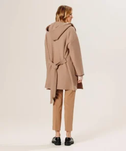 Manteau Lucrezia 100% laine à capuche beige ficelle