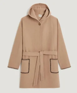 Manteau Lucrezia 100% laine à capuche beige ficelle