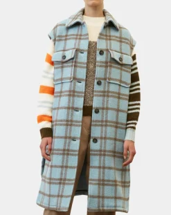 Manteau sans manches en Laine mélangée Campagne à carreaux bleu