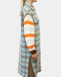 Manteau sans manches en Laine mélangée Campagne à carreaux bleu