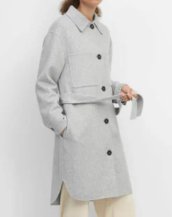 Manteau surchemise en Laine mélangée à ceinture gris clair