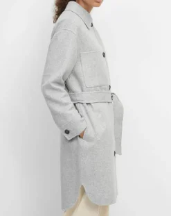 Manteau surchemise en Laine mélangée à ceinture gris clair