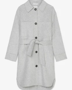 Manteau surchemise en Laine mélangée à ceinture gris clair