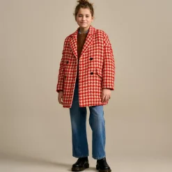 Manteau Sybil pied-de-poule rouge/blanc