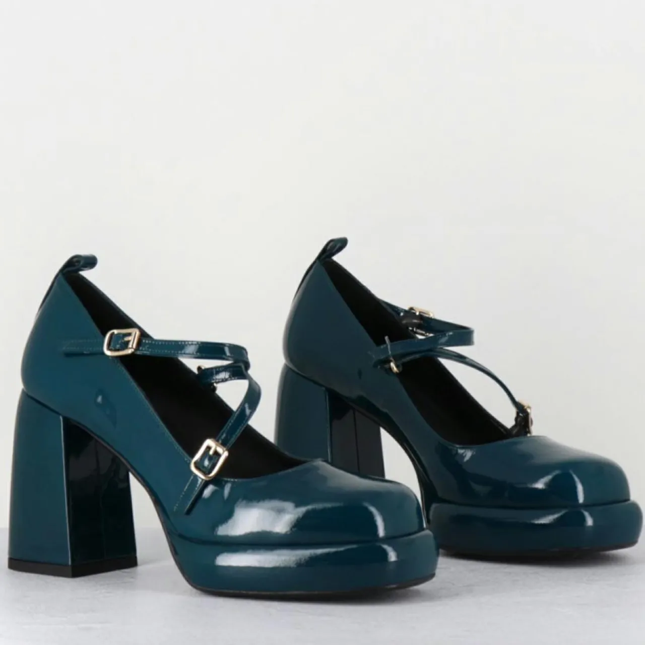 Mary Jane en Cuir abra bleues - Talon : 8cm