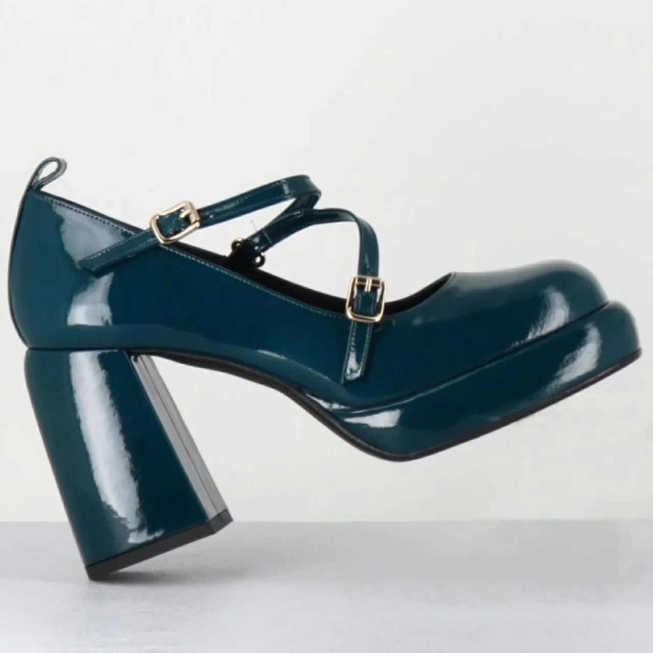 Mary Jane en Cuir abra bleues - Talon : 8cm