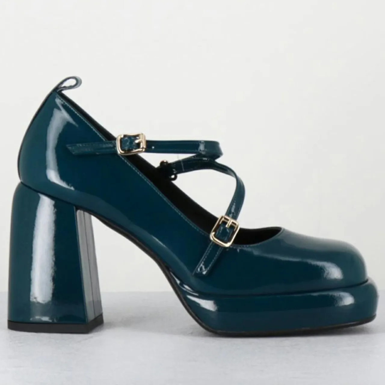 Mary Jane en Cuir abra bleues - Talon : 8cm