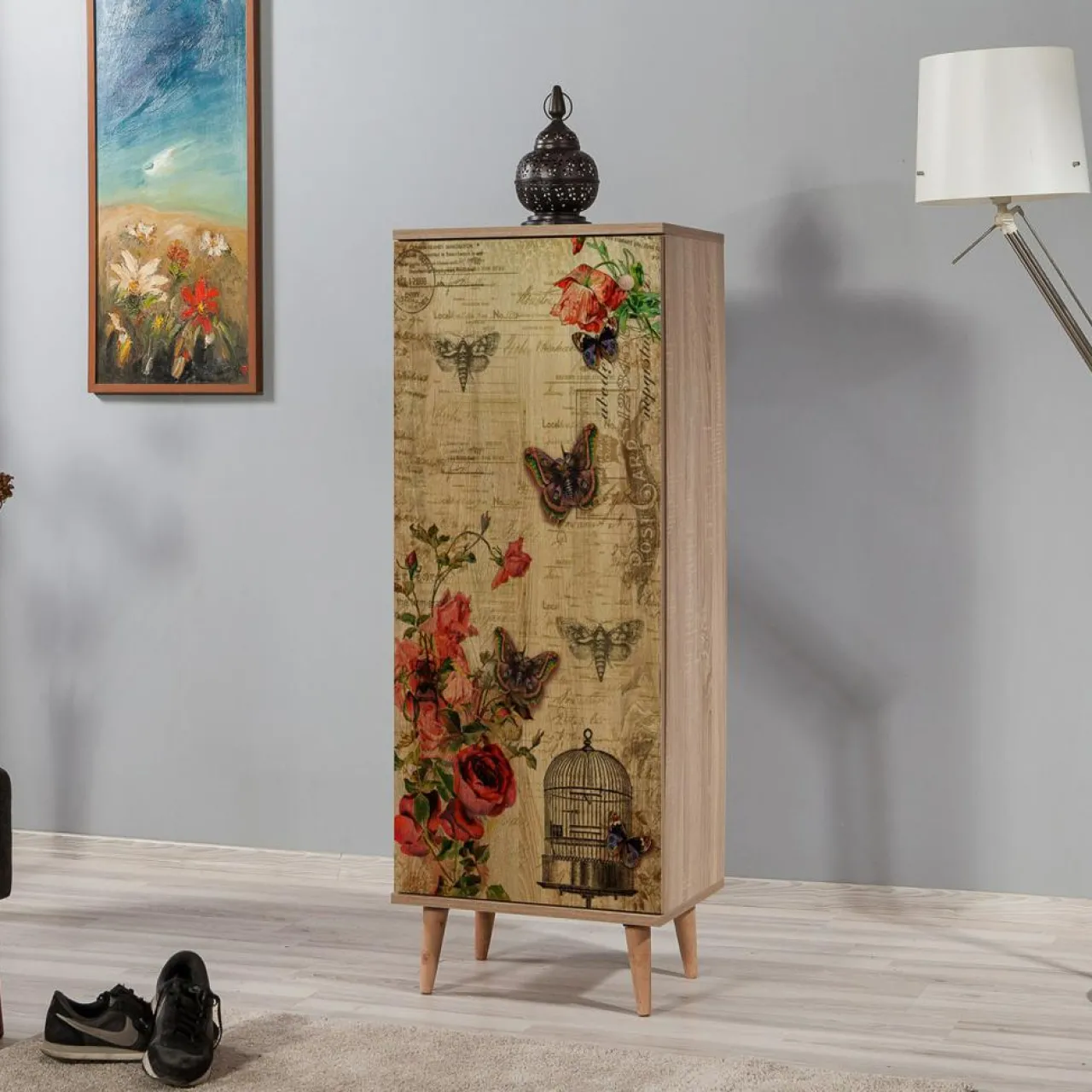 Meuble à chaussure Filinta chêne - 50x135x38 cm