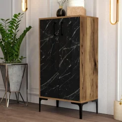 Meuble à chaussures Prag noyer/noir - 60x111x35 cm